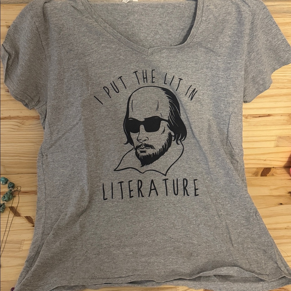 Gray Graphic Tee with Literature Print